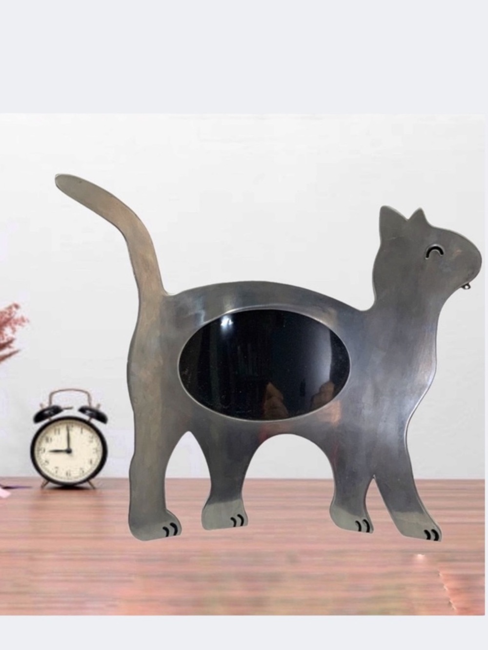 Cat Photo Frame Large Metal Freestanding Curved Large 11” Table Decor Silver 4x6